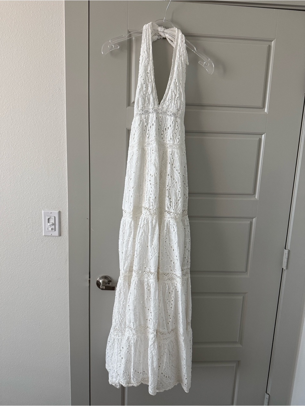 Altar'd State White Halter Eyelet Maxi Dress, S